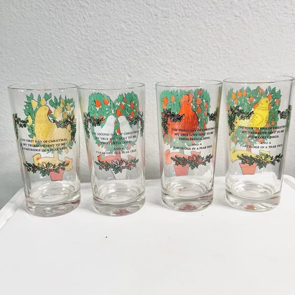 Vintage Indiana Glass 12 Days of Christmas 12oz Tumblers Complete Set of 12 EUC